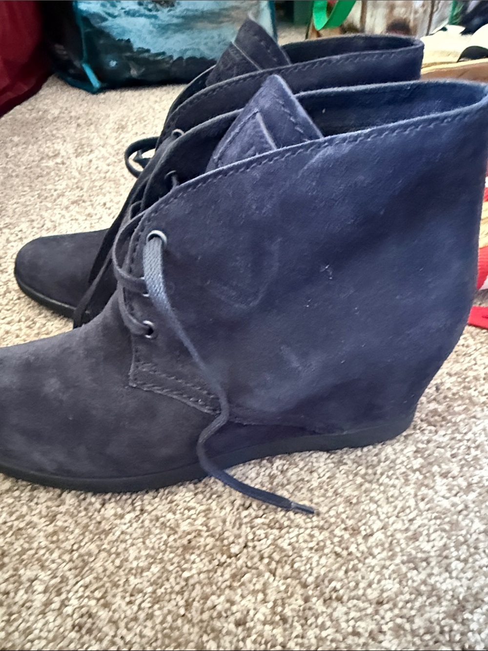 Prada Navy Suede Lace-Up Wedge Ankle Boots - Picture 6 of 6